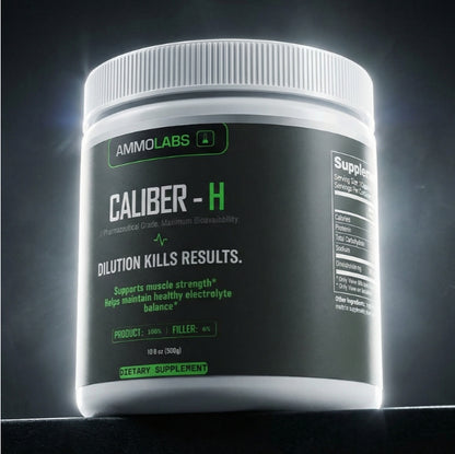 Ammo Labs Caliber-H — lemon-flavored creatine and electrolyte blend tub