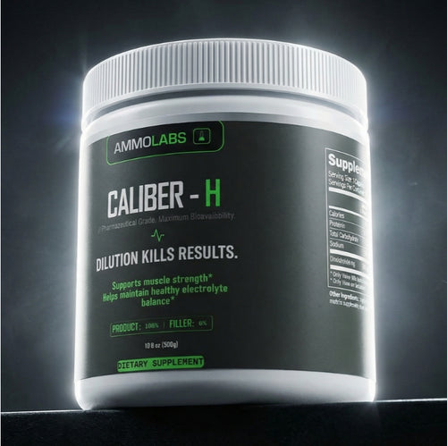 Ammo Labs Caliber-H — lemon-flavored creatine and electrolyte blend tub